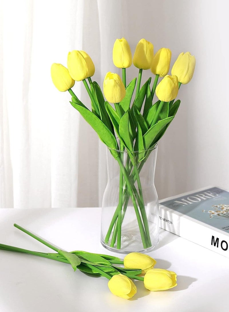 Yellow Tulips Artificial Flowers Real Touch Faux Fake Tulips Flowers for Home Office Wedding Decor Artificial Tulips Flower Arrangement Bouquet Faux Flowers for Decoration