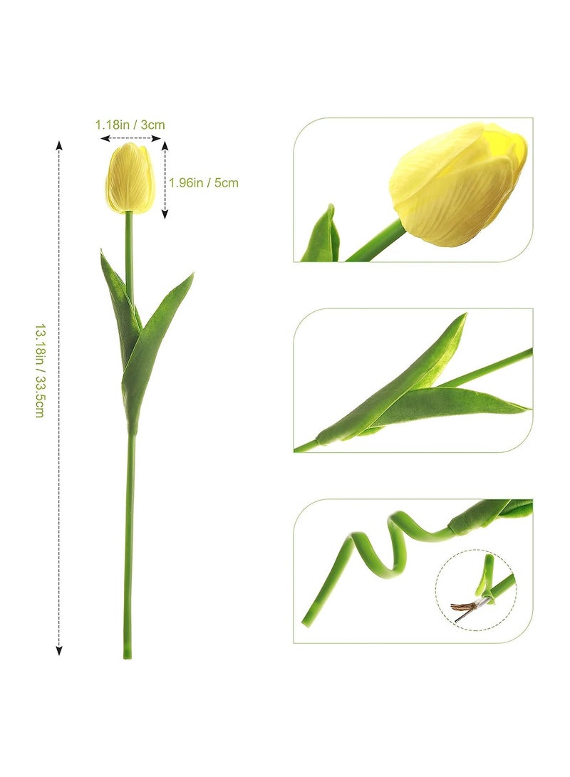 Yellow Tulips Artificial Flowers Real Touch Faux Fake Tulips Flowers for Home Office Wedding Decor Artificial Tulips Flower Arrangement Bouquet Faux Flowers for Decoration