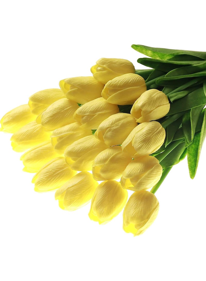 Yellow Tulips Artificial Flowers Real Touch Faux Fake Tulips Flowers for Home Office Wedding Decor Artificial Tulips Flower Arrangement Bouquet Faux Flowers for Decoration