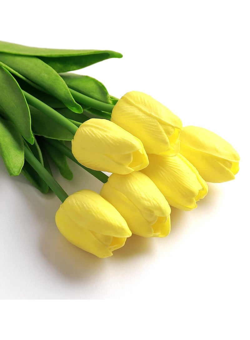 Yellow Tulips Artificial Flowers Real Touch Faux Fake Tulips Flowers for Home Office Wedding Decor Artificial Tulips Flower Arrangement Bouquet Faux Flowers for Decoration