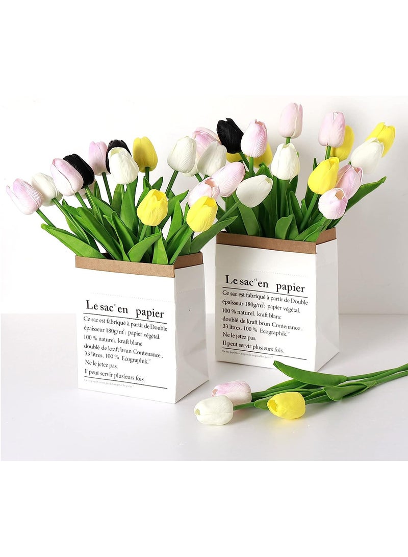 Yellow Tulips Artificial Flowers Real Touch Faux Fake Tulips Flowers for Home Office Wedding Decor Artificial Tulips Flower Arrangement Bouquet Faux Flowers for Decoration
