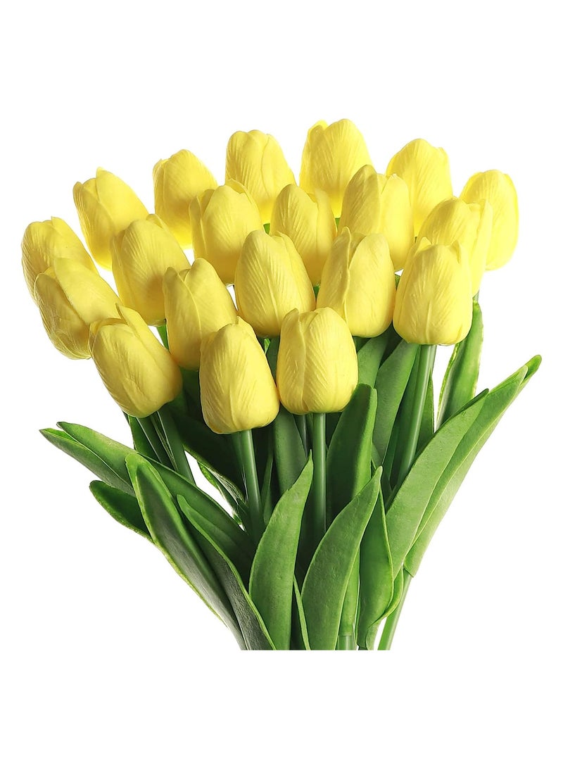Yellow Tulips Artificial Flowers Real Touch Faux Fake Tulips Flowers for Home Office Wedding Decor Artificial Tulips Flower Arrangement Bouquet Faux Flowers for Decoration