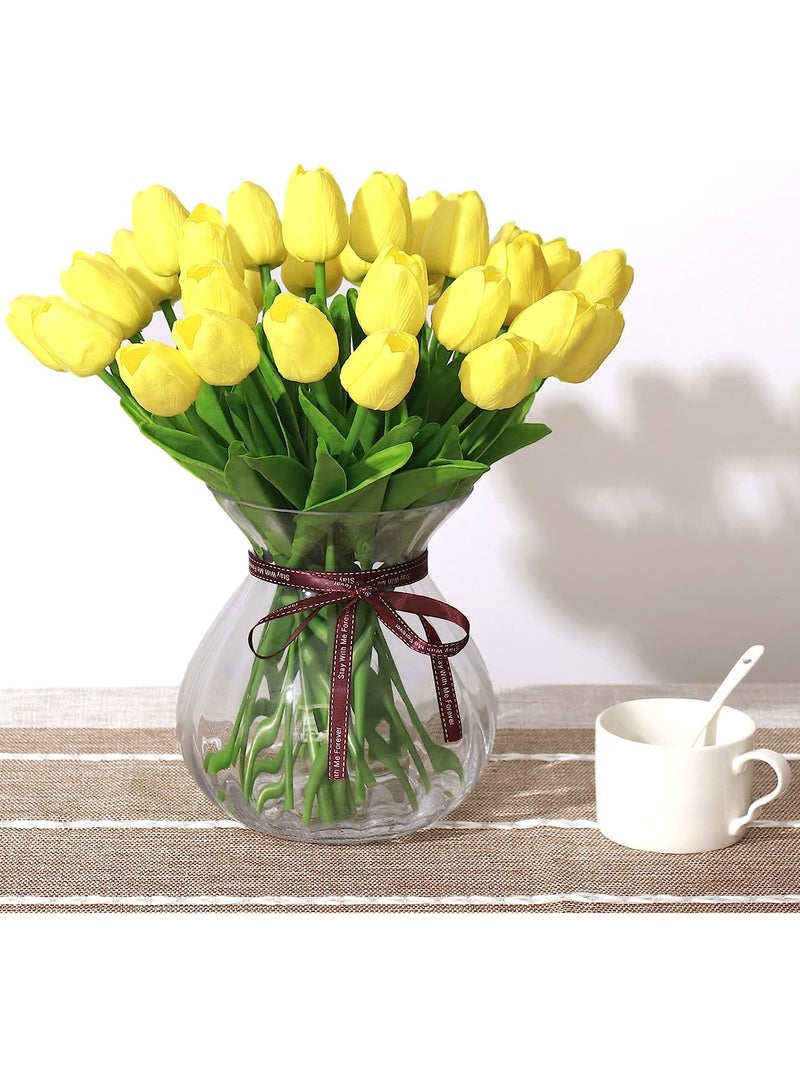 Yellow Tulips Artificial Flowers Real Touch Faux Fake Tulips Flowers for Home Office Wedding Decor Artificial Tulips Flower Arrangement Bouquet Faux Flowers for Decoration