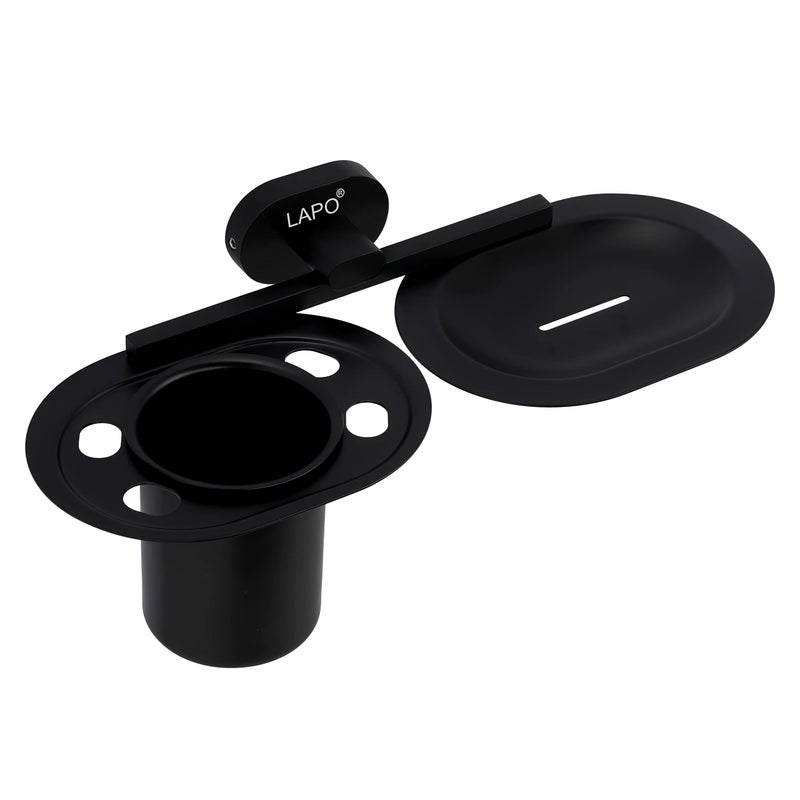 LAPO Stainless Steel 304 Grade Soap Holder with Brush Holder for Bathroom | Soap Dish with Tumbler Holder Bathroom Accessories(Black Finish) - Image 5