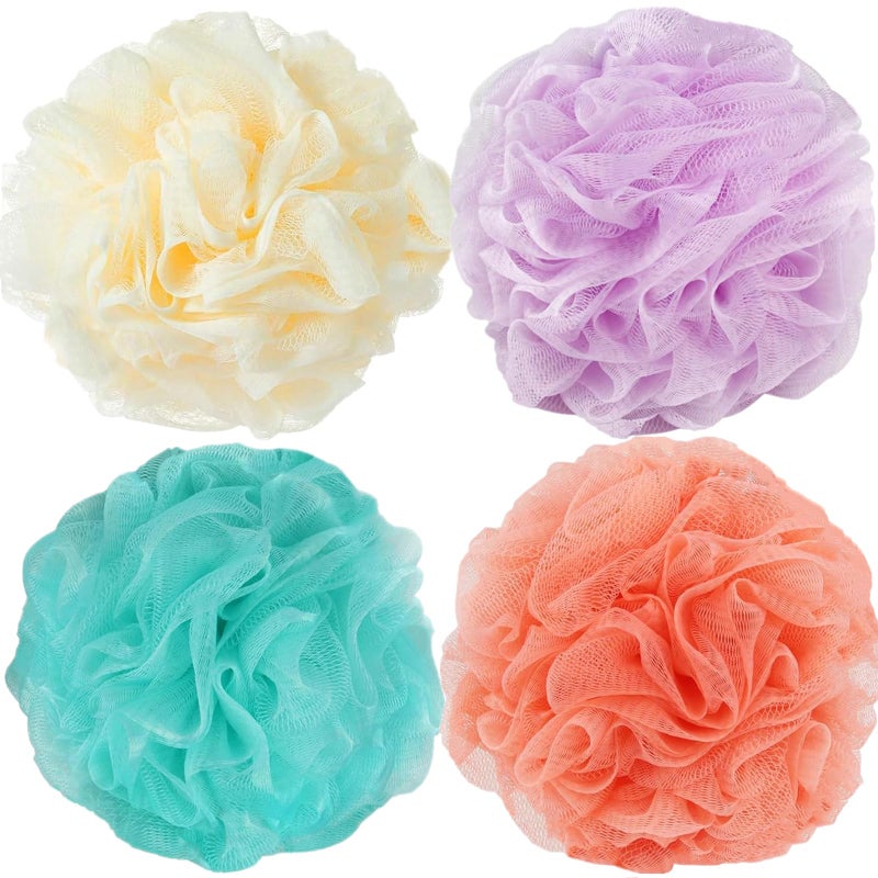 Fu Store Loofah Sponge Shower Loofahs 70g Bath Sponges Mesh Balls 4 Colors for Body Scrubber Exfoliator Wash Back Scrubber Bathroom Men Women - 4 Pack Scrubbers Cleaning Bathing Accessories - Image 1