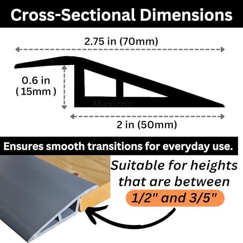Maxiroc 1/2" to 3/5" Height Threshold Ramp - Rubber Threshold, Floor Transition Strip, Wheelchair Ramp, Door Strip, Carpet to Tile Strip (Gray, 40 inches) - Image 2