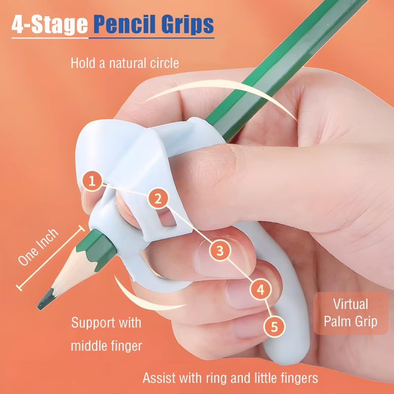Larspotta 4-Stage Pencil Grips for Kids Writing Posture Correction, 8 Pack Pencil Holder for Toddlers Writing Aid Tools, Pencil Grippers for Preschoolers Needs in Classroom, Assorted Colors - Image 4