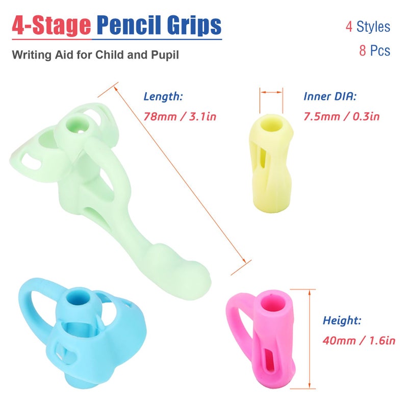 Larspotta 4-Stage Pencil Grips for Kids Writing Posture Correction, 8 Pack Pencil Holder for Toddlers Writing Aid Tools, Pencil Grippers for Preschoolers Needs in Classroom, Assorted Colors - Image 3