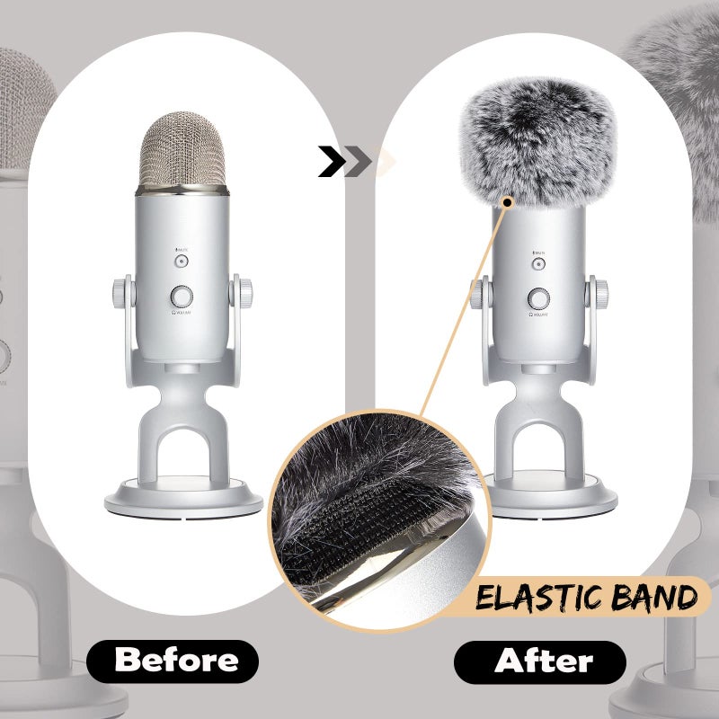 Nezyo 2 Pcs Microphone Furry Windscreen Wind Muff Furry Windscreen Muff Fluffy ASMR Mic Cover Fuzzy Microphone Pop Filter Compatible with Blue Yeti - Image 4