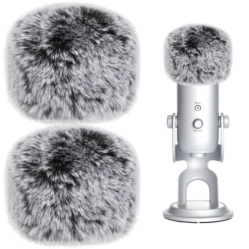 Nezyo 2 Pcs Microphone Furry Windscreen Wind Muff Furry Windscreen Muff Fluffy ASMR Mic Cover Fuzzy Microphone Pop Filter Compatible with Blue Yeti - Image 1