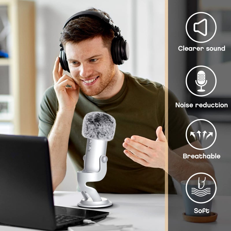 Nezyo 2 Pcs Microphone Furry Windscreen Wind Muff Furry Windscreen Muff Fluffy ASMR Mic Cover Fuzzy Microphone Pop Filter Compatible with Blue Yeti - Image 2