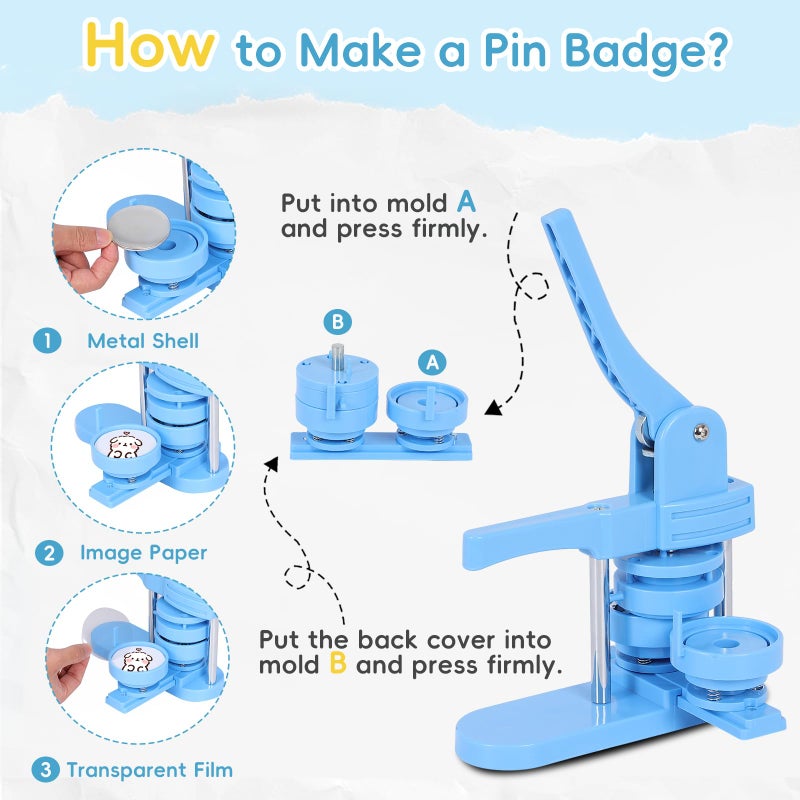 OLenyer Button Maker Machine, Molds in 3 Sizes: 2.28â€œ, 1.25â€, and 1â€, 500 Buttons, 15 Fridge Magnets, 15 Bottle Openers, 15 Keychain, Pin Maker Machine Kit DIY, Circular Cutter in 3 Sizes - Image 5