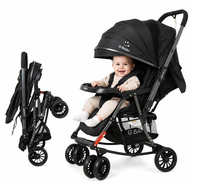 GBaby G Baby G22 Lightweight Stroller with Reversible Handle, Mosquito Net, and Rocking Chair - Black - Image 1