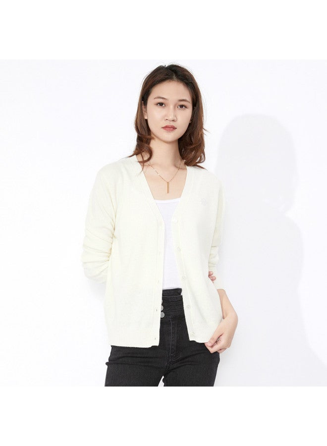 Hengyuanxiang Solid Color Rhinestone Embellished Pure Wool V-Neck Knitted Cardigan Warm Wool Cardigan Coat - Image 4