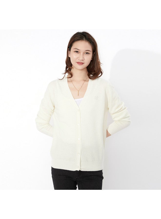 Hengyuanxiang Solid Color Rhinestone Embellished Pure Wool V-Neck Knitted Cardigan Warm Wool Cardigan Coat - Image 3