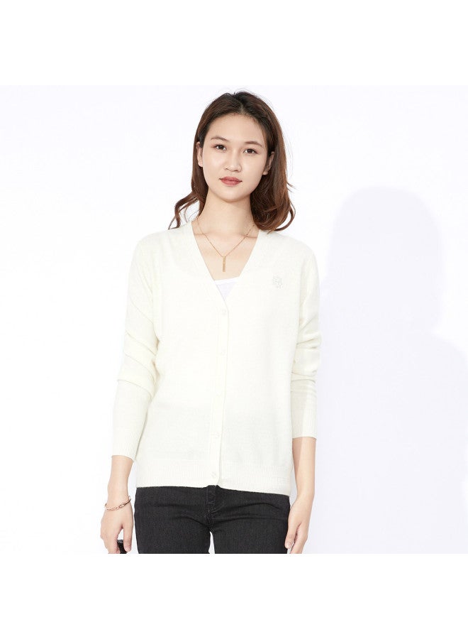 Hengyuanxiang Solid Color Rhinestone Embellished Pure Wool V-Neck Knitted Cardigan Warm Wool Cardigan Coat - Image 2