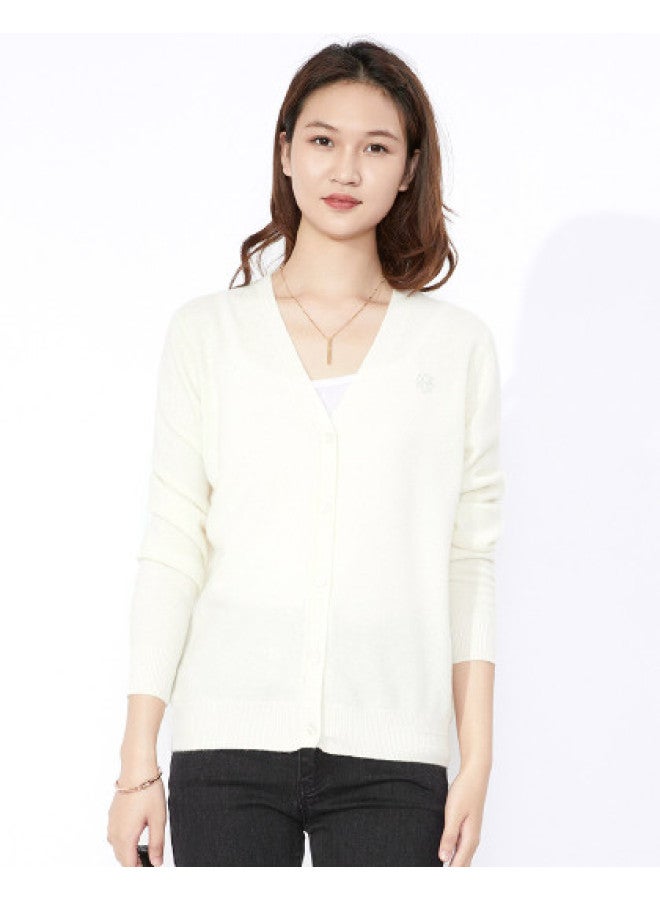 Hengyuanxiang Solid Color Rhinestone Embellished Pure Wool V-Neck Knitted Cardigan Warm Wool Cardigan Coat - Image 1