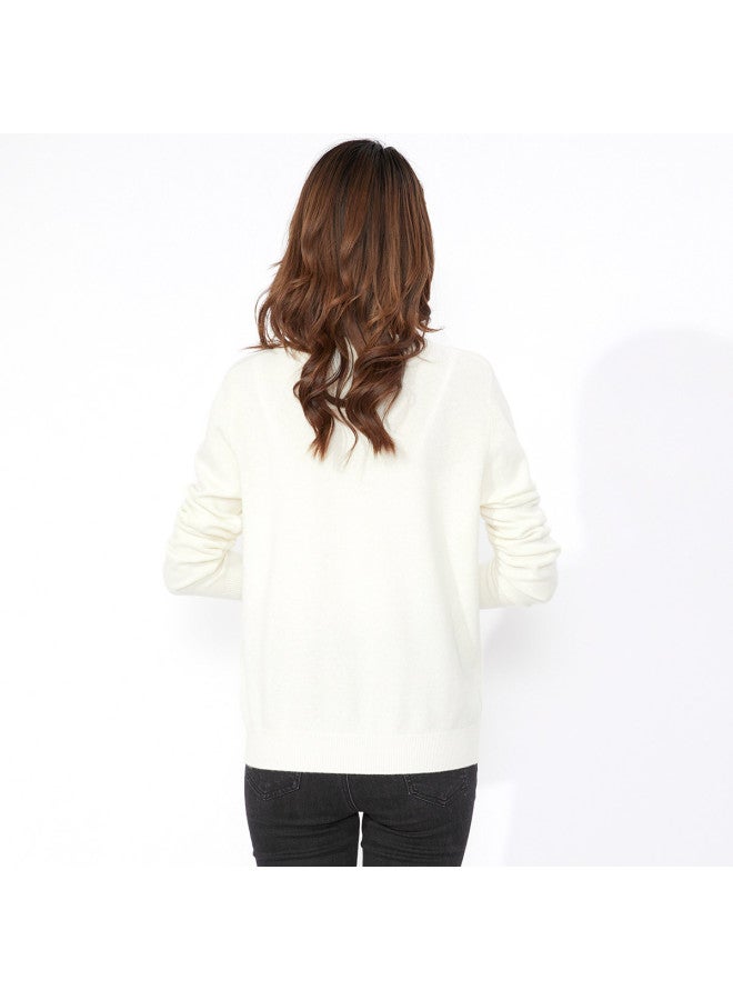 Hengyuanxiang Solid Color Rhinestone Embellished Pure Wool V-Neck Knitted Cardigan Warm Wool Cardigan Coat - Image 5