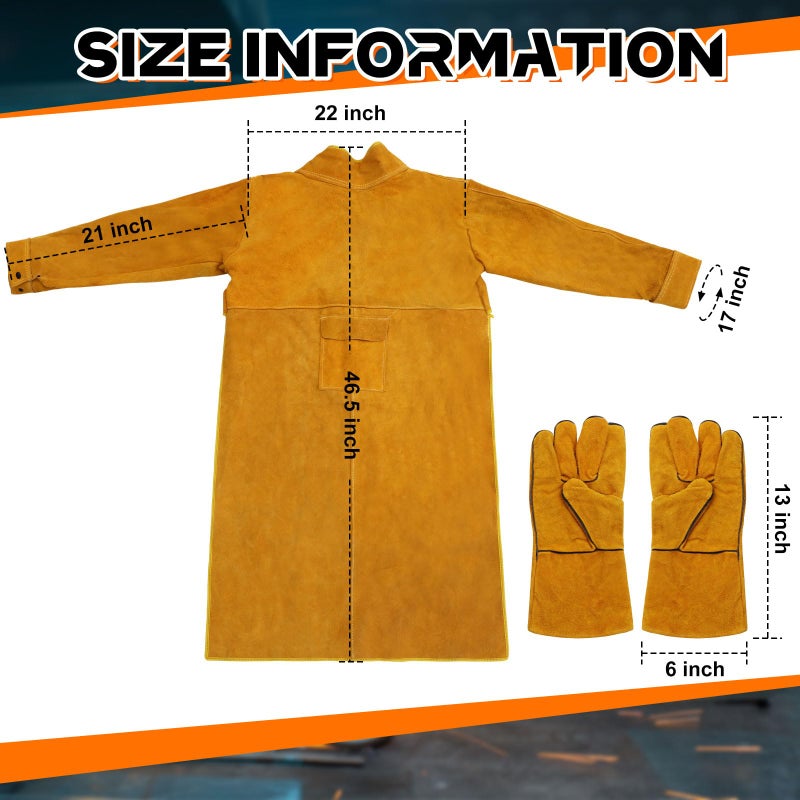 Breathffy Leather Welding Apron Gloves Heat/fire Resistant Forge Welding Leather Jacket Apron Coat for Men Women(Yellow,L) - Image 2