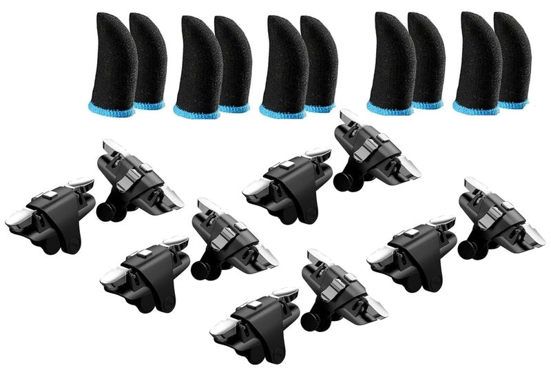 FKU 2025 (5 Pair) C10 Key Three-way Metal Shooting Alloy Game Controller With (5 set) FINGER SLEEVE Handle Trigger Aim Button L1R1 L2R2 Shooter Gamepad for PUBG/Fornite/Knives Out/Call of Duty - Image 1
