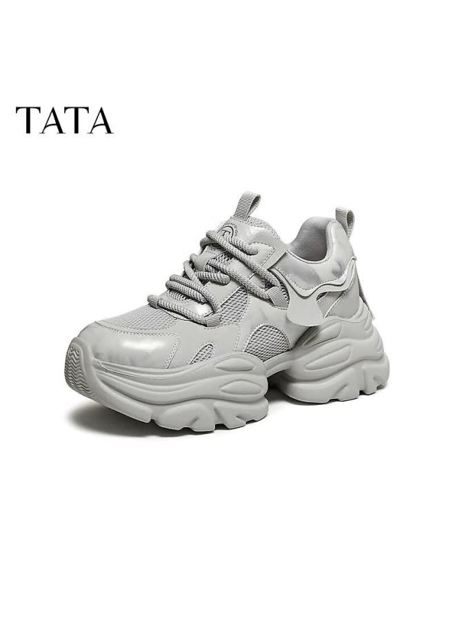 Tata Women's New Plush Lined Dad Sneakers Fashion Casual Thick Sole Gray Size 39 - Image 1