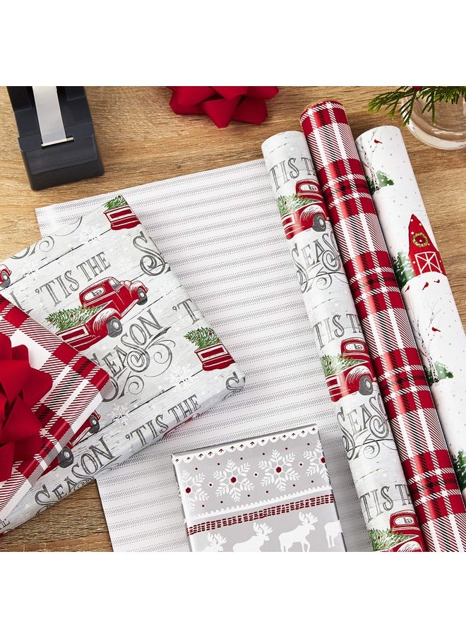Hallmark Holiday Wrapping Paper Rolls - Rustic Christmas Gift Wrap Paper (Set Of 3 Reversible Rolls: 120 Sq. Ft. Ttl.) Plaid, Barn, Red Truck, Moose, Woodland Scenes  - Image 2