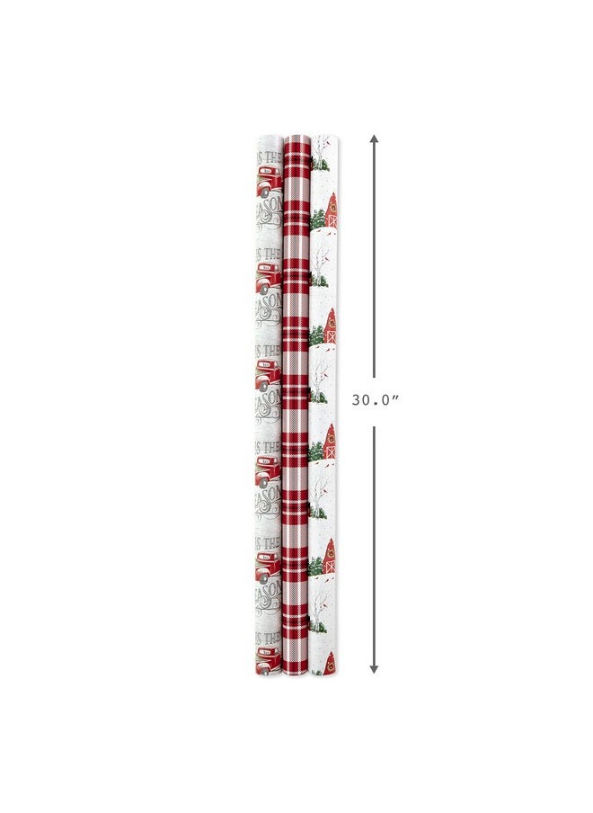 Hallmark Holiday Wrapping Paper Rolls - Rustic Christmas Gift Wrap Paper (Set Of 3 Reversible Rolls: 120 Sq. Ft. Ttl.) Plaid, Barn, Red Truck, Moose, Woodland Scenes  - Image 3
