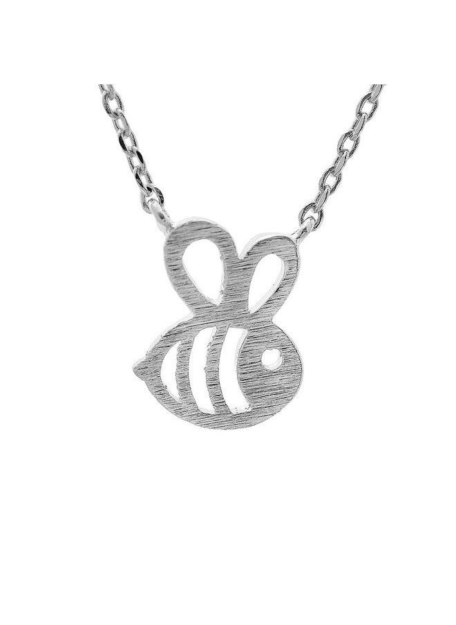 chelseachicNYC - Handmade Brush Metal Cut Out Bumble Bee Necklace Matte Silver - Image 1