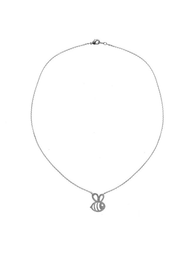 chelseachicNYC - Handmade Brush Metal Cut Out Bumble Bee Necklace Matte Silver - Image 1