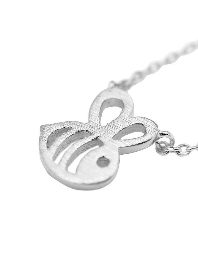 chelseachicNYC - Handmade Brush Metal Cut Out Bumble Bee Necklace Matte Silver - Image 1