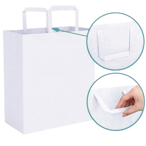 Aakriti Kraft Paper Gift Bags with Flat Handles - White 100 Pack, Small (8.5" x 7" x 3.5") for Shopping, Home, Office, Retail & Merchandise - Image 5