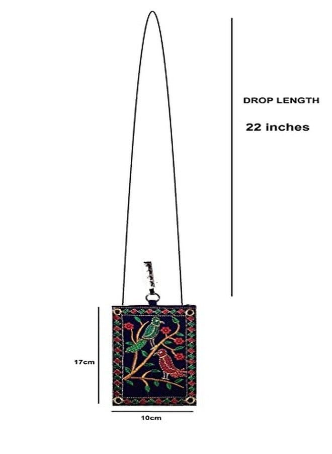 FIRMUS Rajasthani Handicraft Multicolour Embroidered Women's Mobile Clutch Case Purse Pouch/Wallet With Saree waist clip and sling For Ladies (Pack of 2) Assorted colour & Design - Image 2