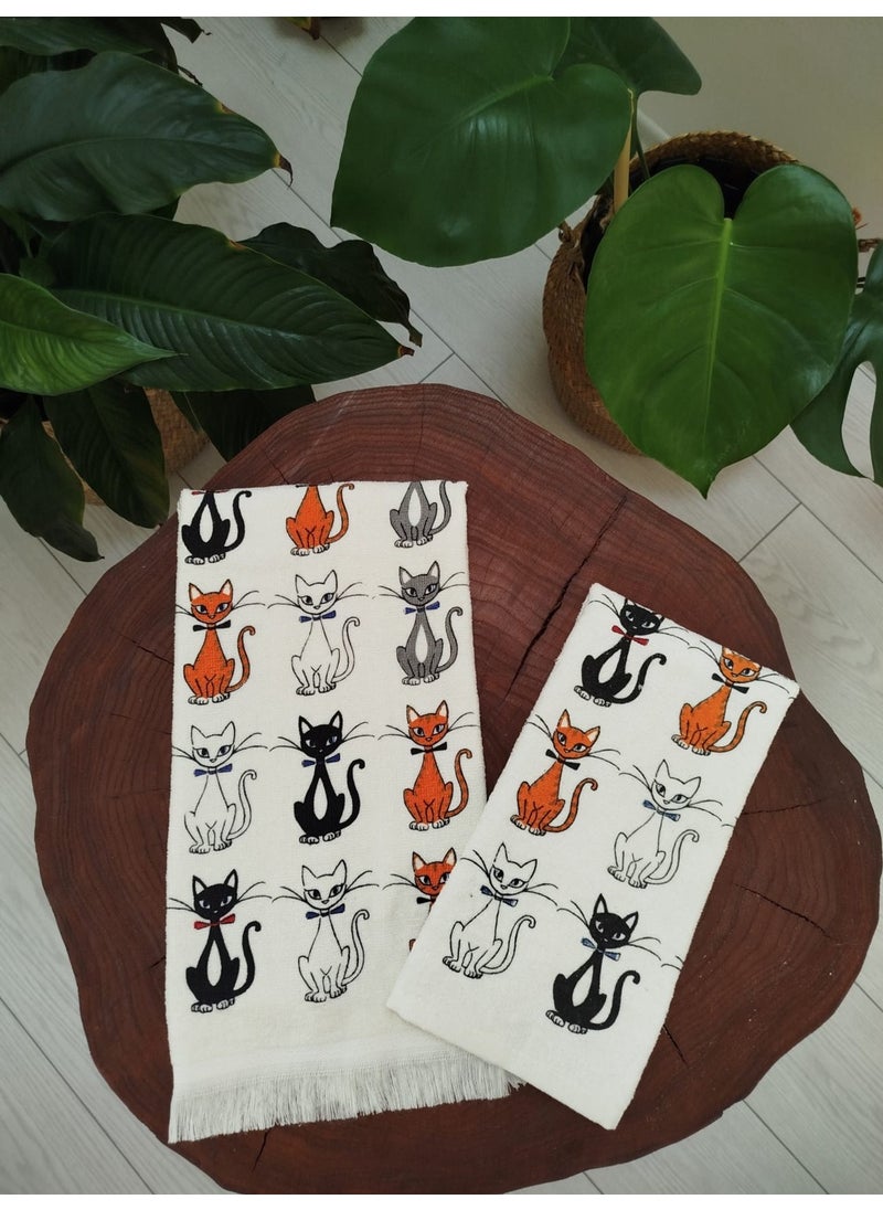 Cnr Garden 2-Piece Cotton Printed Towel Set 30X50-40X60 cm Hand Face Kitchen Towel Soft Patterned Water Absorbent Set  - Image 2