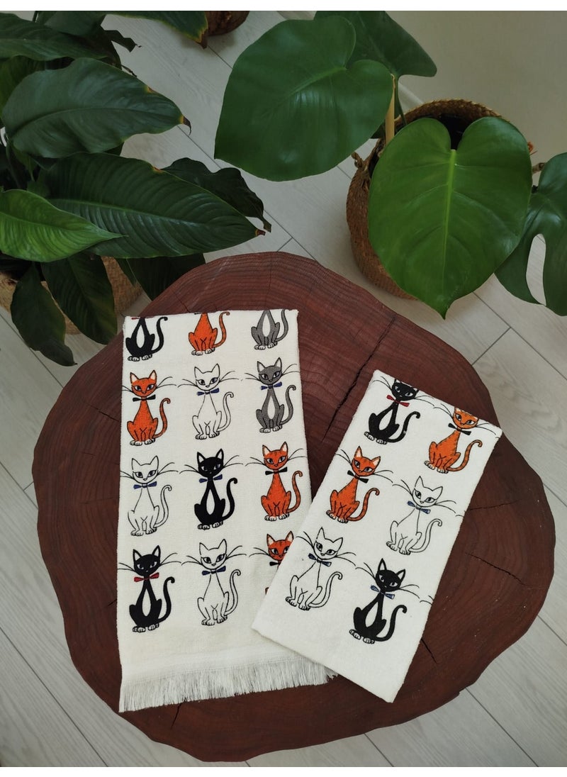 Cnr Garden 2-Piece Cotton Printed Towel Set 30X50-40X60 cm Hand Face Kitchen Towel Soft Patterned Water Absorbent Set  - Image 1