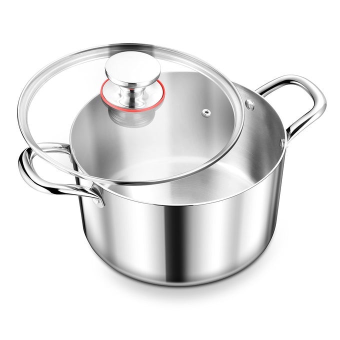 6 QUART STOCK POT 1810 STAINLESS STEEL PASTA STOCKPOT WITH LID 6 QT COOKING POT WITH HANDLES TRIPLY STOCKPOT FOR INDUCTION GAS ELECTRIC STOVE DISHWASHER SAFE