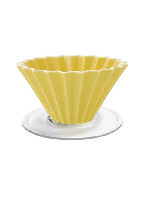 Ceramic Dripper M with Plastic Holder - Pour Over Coffee Maker - Compatible with VCF-02 and Wave 185 filters -Color Yellow