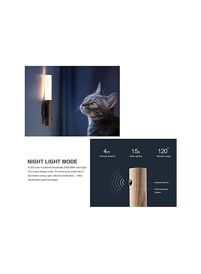 Lencent Motion Sensor Night Light, Smart LED Light, Sensing Distance 4M, Hand-held Portable, Stick Anywhere for Bedroom, Stairway, Children's Room and More,High Grade Solid Wood Glass Material (Walnut Wood) - Image 2