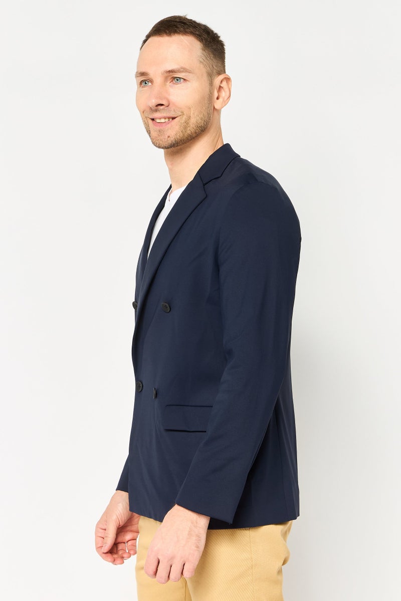 SELECTED Men Regular Fit Plain Casual Blazer, Navy - Image 4