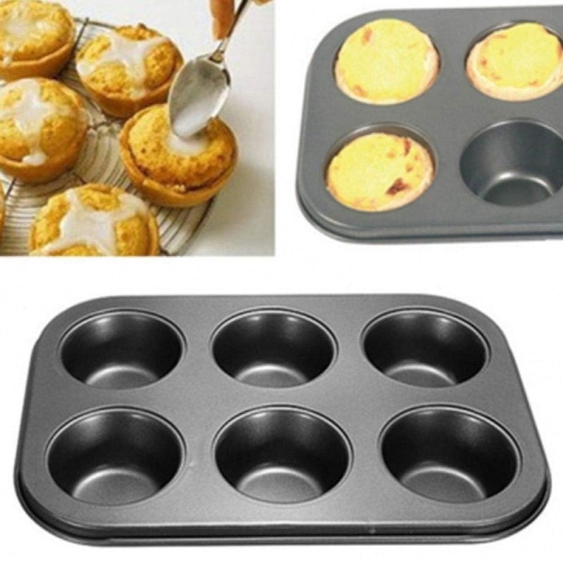 FEDDE 6 Cup Muffin Pan NonStick Baking Pans Easy to Clean and Perfect for Making Jumbo Black - Image 2