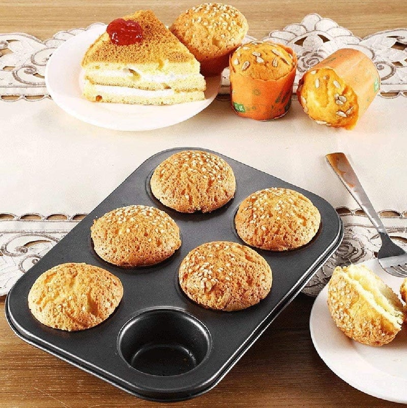 FEDDE 6 Cup Muffin Pan NonStick Baking Pans Easy to Clean and Perfect for Making Jumbo Black - Image 3