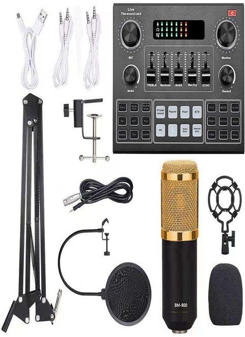 Full Set Of V9 Sound Card With BM-800 Condenser Microphone Capacitor Recording Microphone Audio Interface Studio Stereo Live Streaming Sound Card