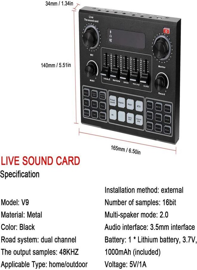 Full Set Of V9 Sound Card With BM-800 Condenser Microphone Capacitor Recording Microphone Audio Interface Studio Stereo Live Streaming Sound Card