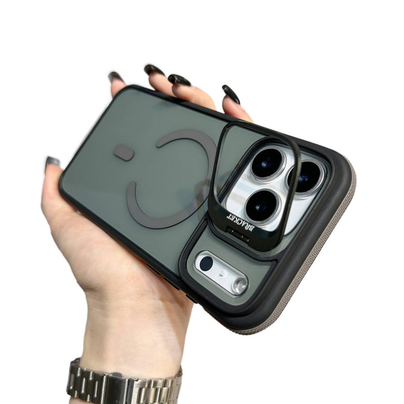 غطاء MagSafe بPC لـ iPhone 16 / 16 Plus / 16 Pro / 16 Pro Max مع مغناطيس قوي وحامل قائم مع مقاوم للصدمات مع حماية من السقوط مع مقاوم لبصمات الأصابع باللون رمادي مغناطيسي بوظيفة حا. - Image 1