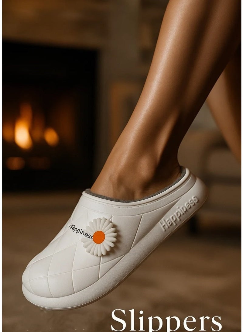 HAPPINESS Winter Home Slippers with Faux Fur & Elegant Flower - Size 37-380 - Image 1