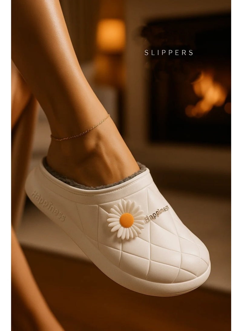 HAPPINESS Winter Home Slippers with Faux Fur & Elegant Flower - Size 37-380 - Image 2