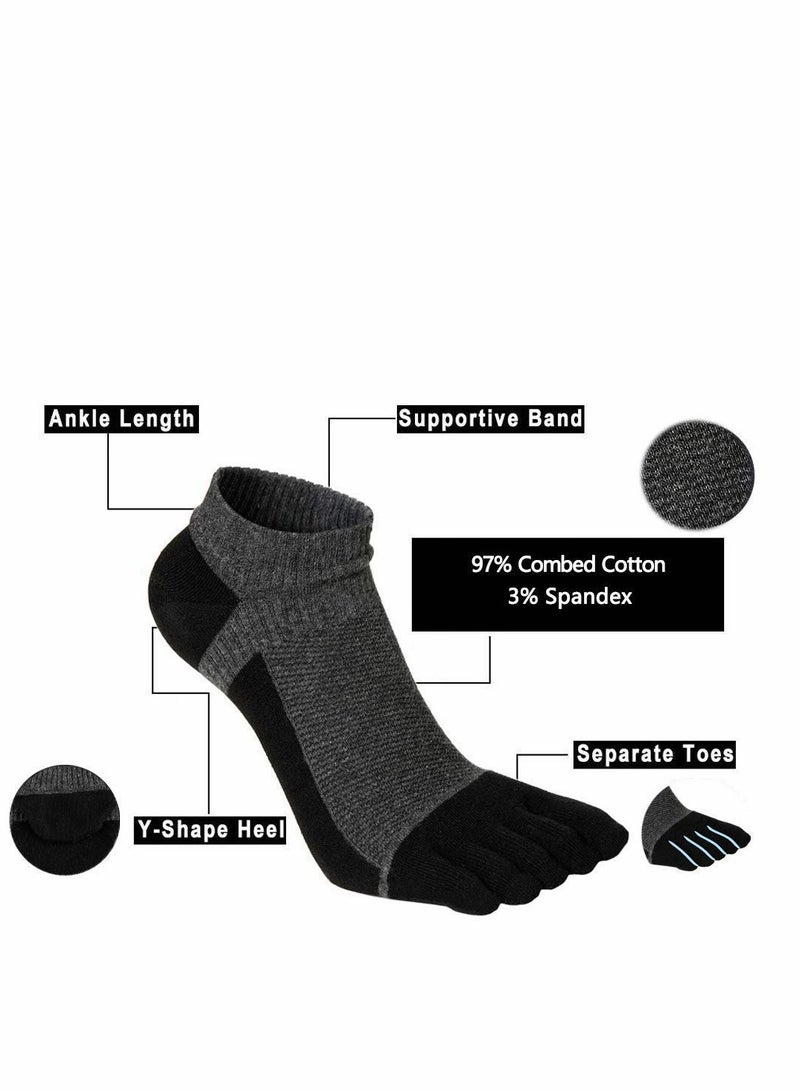 SYOSI Men's Toe Socks Crew Cotton Five Fingers Socks Low Cut Running Athletic Socks 4 Pairs Size 7-11  - Image 2