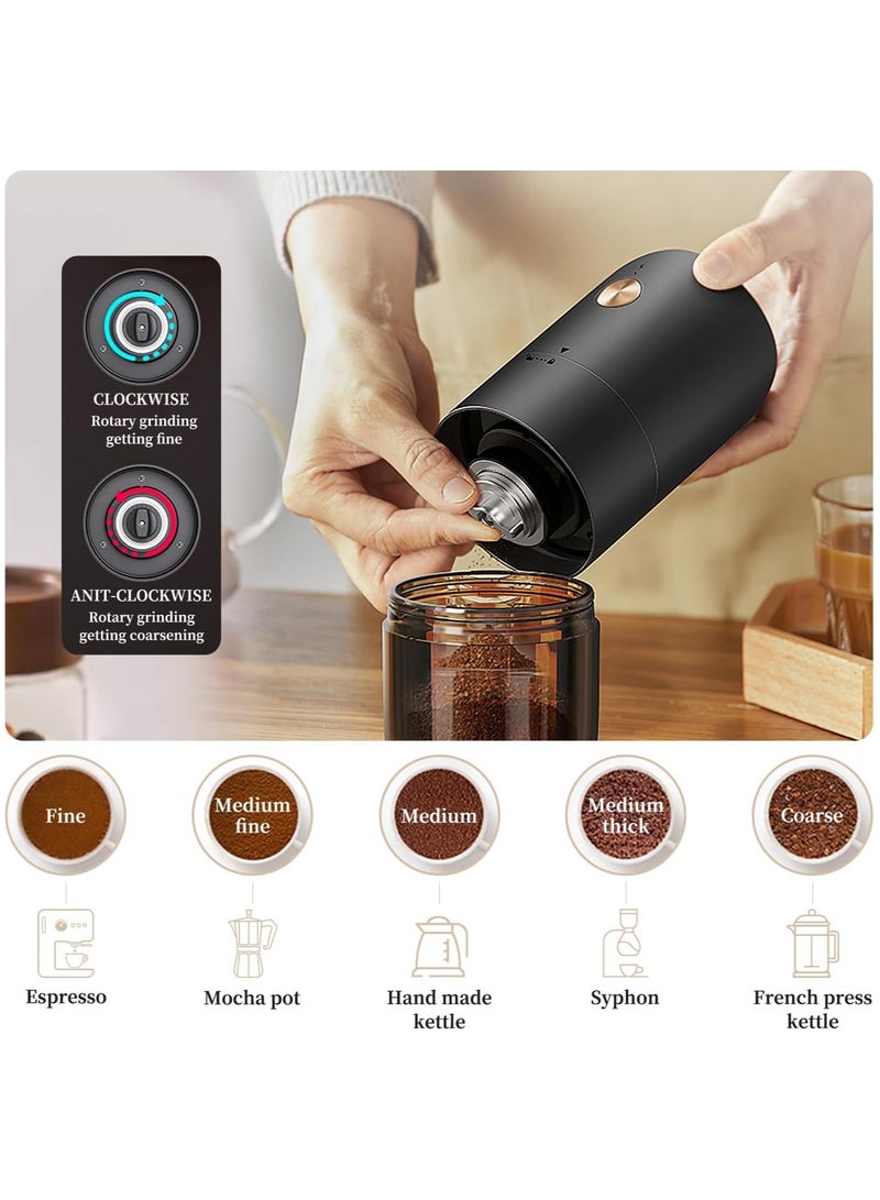 ارواق مطحنة قهوة كهربائية صغيرة قابلة لإعادة الشحن، قلب طحن صغير من الفولاذ المقاوم للصدأ مع إعدادات طحن متعددة - Image 3