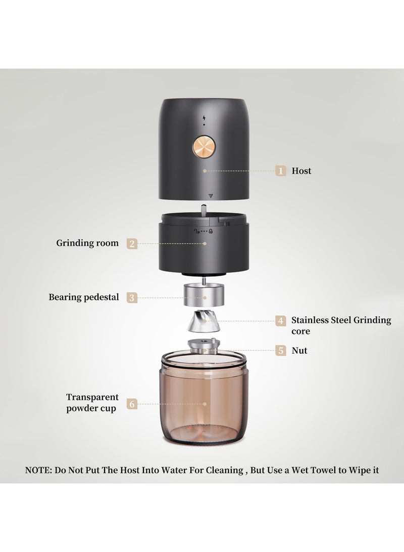 ارواق مطحنة قهوة كهربائية صغيرة قابلة لإعادة الشحن، قلب طحن صغير من الفولاذ المقاوم للصدأ مع إعدادات طحن متعددة - Image 5