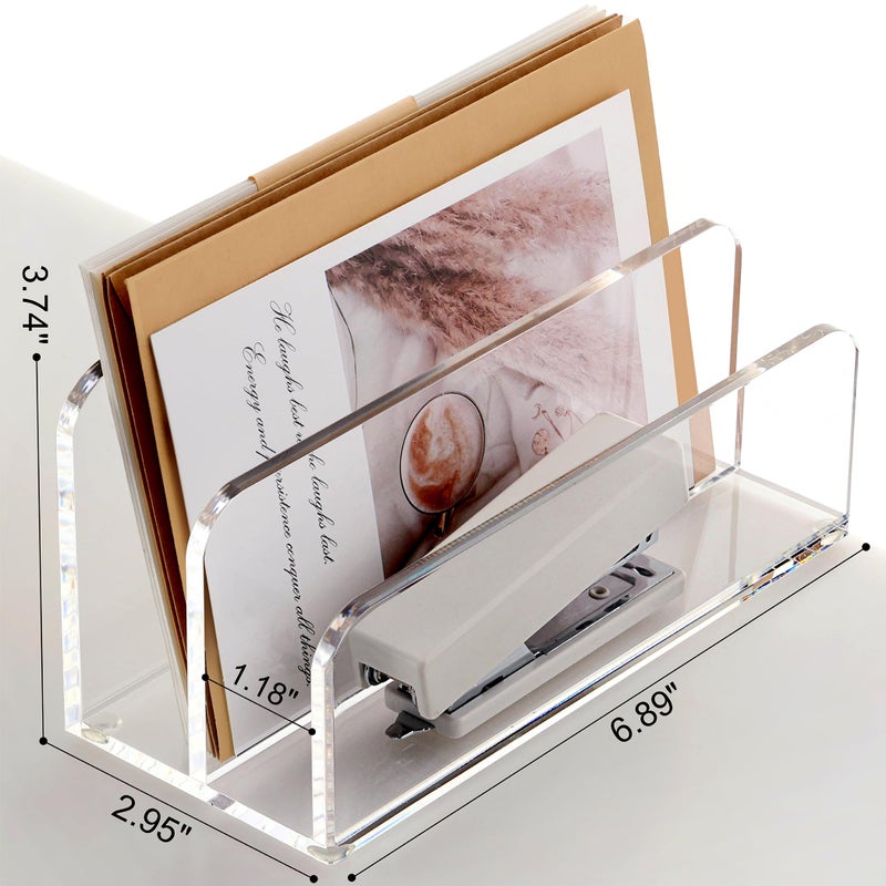 SANRUI Acrylic Mail Sorter Desktop Organizer Holder, 2 Compartments Clear Small File Script Letter Office Document Storage for Desk Bill Filling Envelope Holder Office, Home, School Desk Organization - Image 2