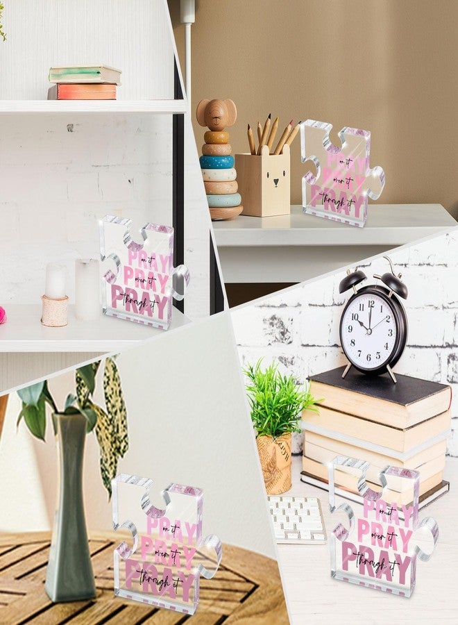 zaxek Religious Plaques Christian Woman Decor Gifts - Pray on it Pray over it -Puzzle Acrylic Sign - Pink Office Desk Accessories Decor Sign, Pink Dorm Room for Women - Long Distance Gifts (puzzle) - Image 4
